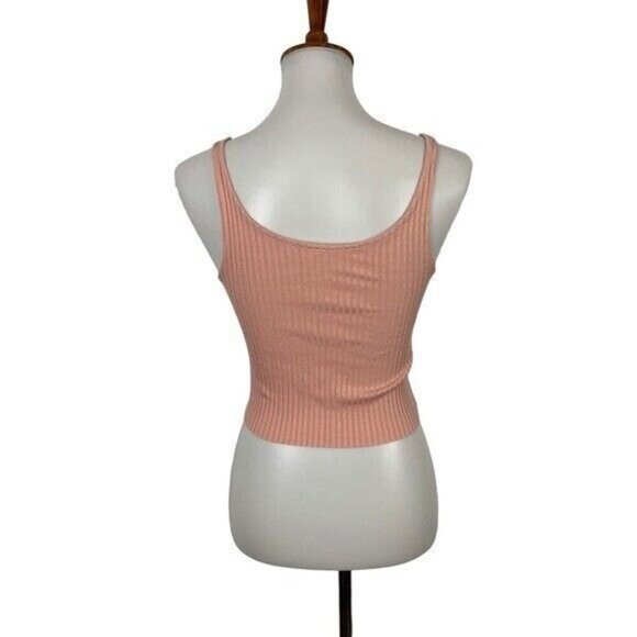 Calé Ribbed Knit Crop Tank Top Blush Pink Minimalist Aesthetic M Made In Canada - Picture 4 of 5